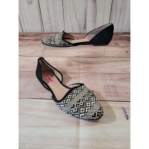 Betsey Johnson Womens Black Cream Raffia Leather Woven Cocoh Flats Size 7.5